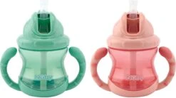Nûby - Flip-It Antilekbeker Met Handvatten - 2-pack - Roze & Groen - 240ml - 12m+ -BIBS Shop 1200x671 1