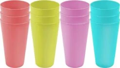 Merkloos Set Van 12 Kleurrijke Plastic Bekers - Herbruikbare Drinkbekers Van 600 Ml In 4 Kleuren - Stevige Plastic Bekers Voor Feesten, Kamperen, Barbecues, Picknicks En Strand - Vaatwasmachinebestendig En BPA-vrij -BIBS Shop 1200x686 6