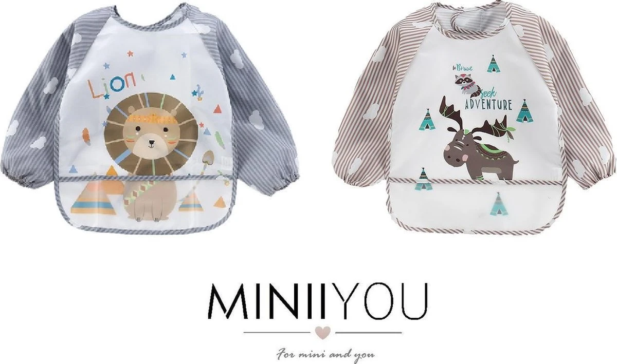 Merkloos Duo Pack - Leeuw & Eland | Slabbetje Lange Mouwen Met Brede Opvangbak (1-3 Jaar) - Mag In Vaatwasser/ Wasmachine 3 Merkloos Duo Pack - Leeuw & Eland | Slabbetje Lange Mouwen Met Brede Opvangbak (1-3 Jaar) - Mag In Vaatwasser/ Wasmachine