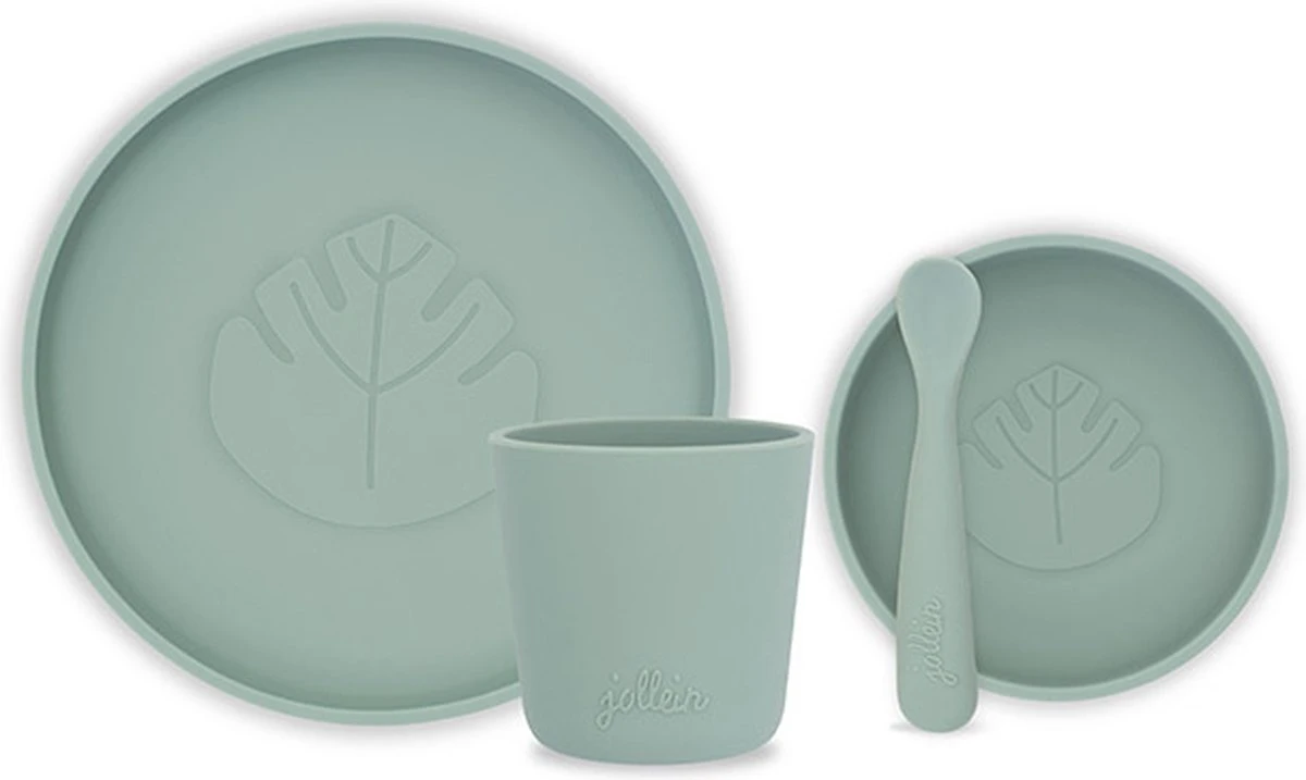 Jollein Kinderserviesset Siliconen 4-delig - Ash Green 4 Jollein Kinderserviesset Siliconen 4-delig - Ash Green - Afbeelding 2