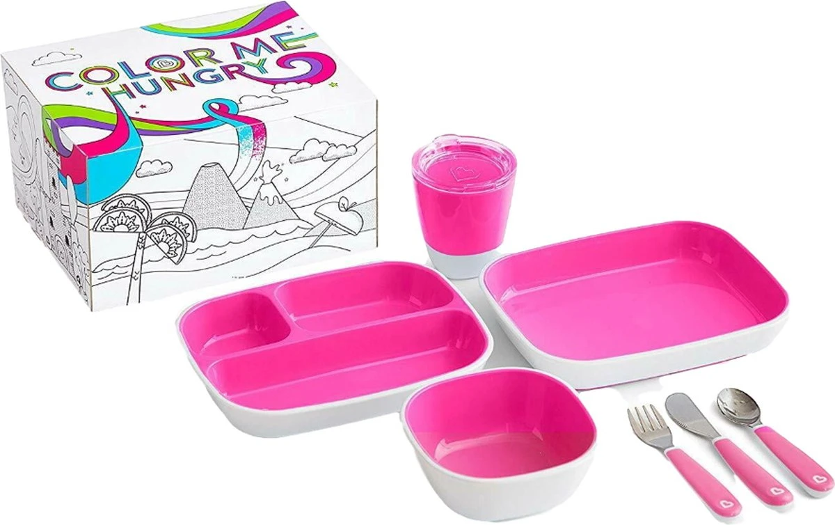 Munchkin Color Me Hungry Pink- 7 Delige Eetset 3 Munchkin Color Me Hungry Pink- 7 Delige Eetset
