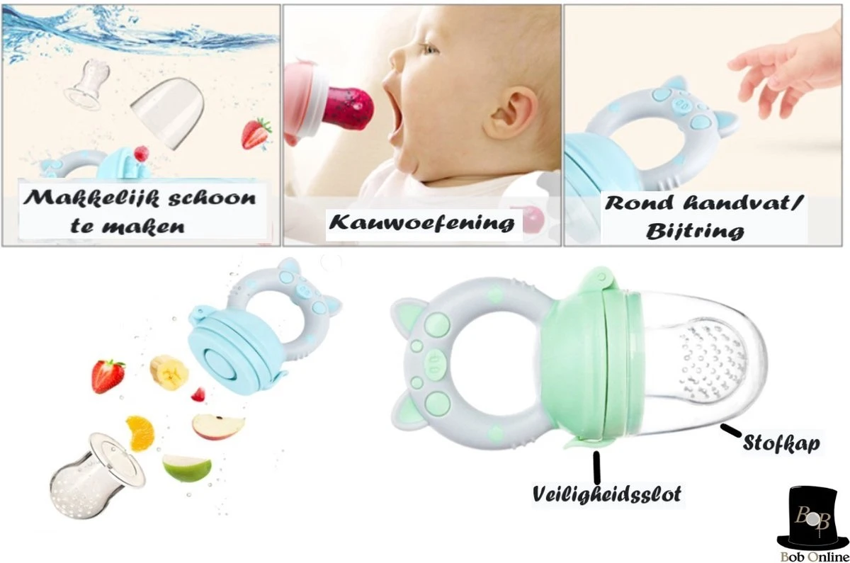 Bob Online ™ - Groen Baby Fruitspeen En Bijtring In Een X 1 + 3 Maten Spenen - Fruitzuiger - Fruit Fopspeen Voorkomt Verstikking - Babyvoeding - Siliconen Fruitspeen - Fruit Pacifier + 3 X S M L Teats – 3 X Spenen Voor Langer Gebruik - Kraam Cadeau 8 Bob Online ™ - Groen Baby Fruitspeen En Bijtring In Een X 1 + 3 Maten Spenen - Fruitzuiger - Fruit Fopspeen Voorkomt Verstikking - Babyvoeding - Siliconen Fruitspeen - Fruit Pacifier + 3 X S M L Teats – 3 X Spenen Voor Langer Gebruik - Kraam Cadeau - Afbeelding 6