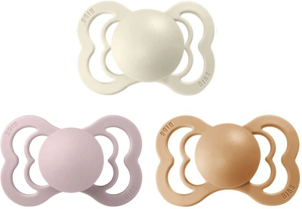 BIBS Supreme Fopspeen | Bundel Set 3 Stuks | T1 | Maat 1 | 0-6 Maanden | Silicone | Vanilla, Peach, Pink Plum 4 BIBS Supreme Fopspeen | Bundel Set 3 Stuks | T1 | Maat 1 | 0-6 Maanden | Silicone | Vanilla, Peach, Pink Plum - Afbeelding 2