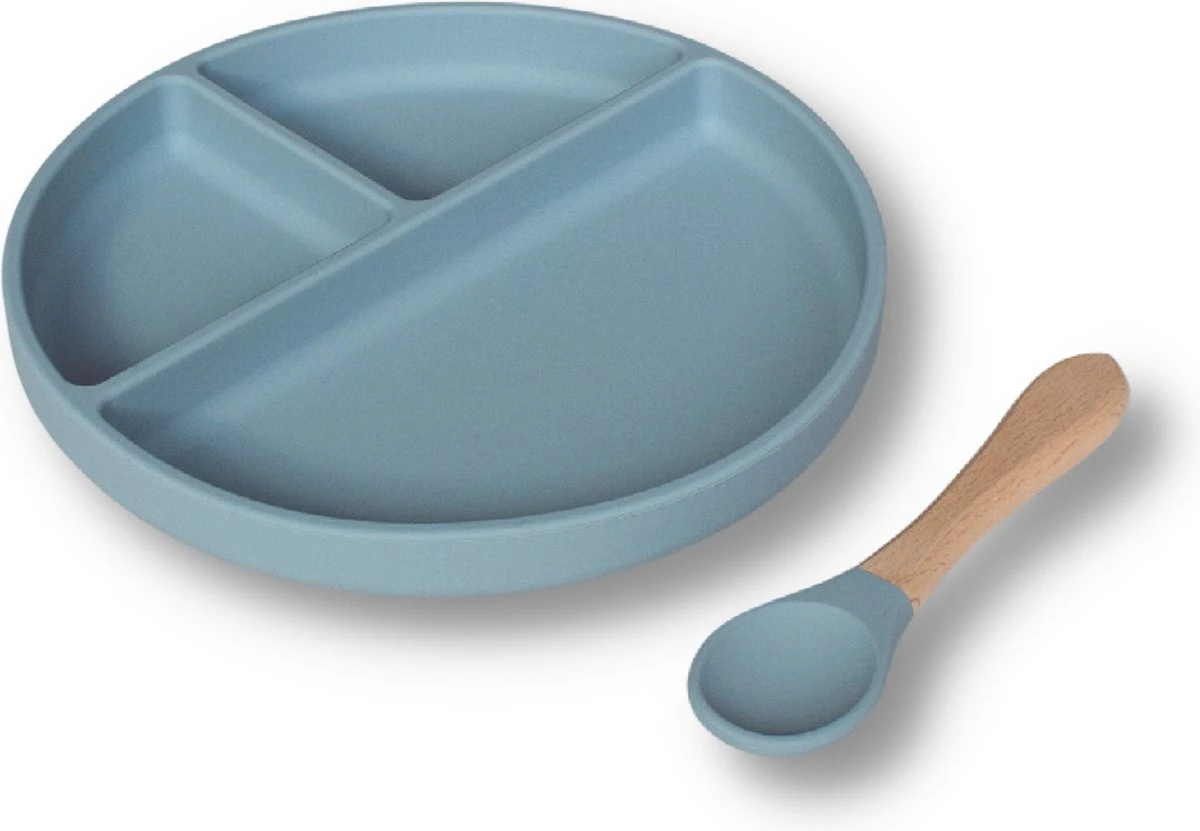 Kids Cultures | Baby Bord Met Zuignap Incl. Lepel | Kinderbord | Baby Bord | Kinderservies | Duo Taupe En Blauw 4 Kids Cultures | Baby Bord Met Zuignap Incl. Lepel | Kinderbord | Baby Bord | Kinderservies | Duo Taupe En Blauw - Afbeelding 2