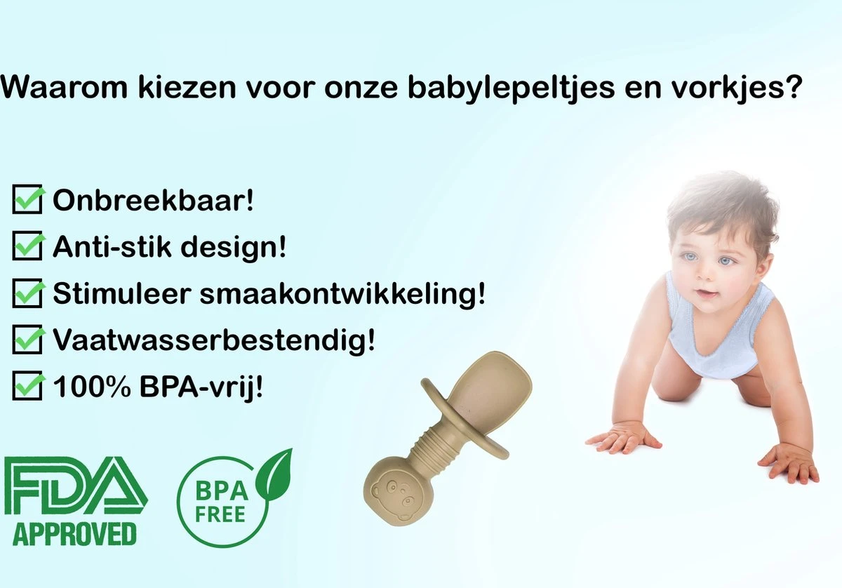 JU&MP Kinderbestek - Baby - 2 Baby Lepeltjes En Vorkjes - Baby Bestek - BPA-Vrij - Lichtblauw Beige 4 JU&MP Kinderbestek - Baby - 2 Baby Lepeltjes En Vorkjes - Baby Bestek - BPA-Vrij - Lichtblauw Beige - Afbeelding 2
