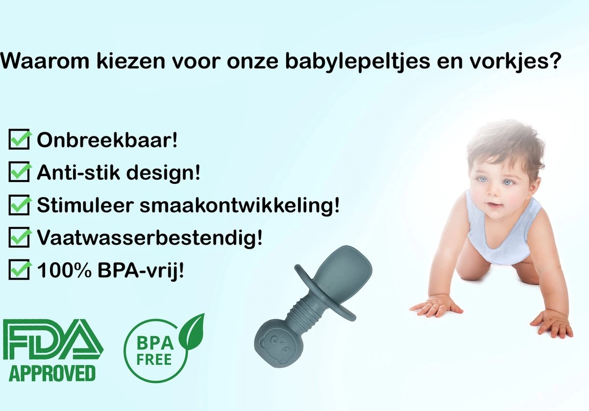 JU&MP Kinderbestek - Baby - 2 Baby Lepeltjes En Vorkjes - Baby Bestek - BPA-Vrij - Blauw Grijs 4 JU&MP Kinderbestek - Baby - 2 Baby Lepeltjes En Vorkjes - Baby Bestek - BPA-Vrij - Blauw Grijs - Afbeelding 2