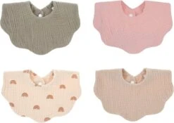 4 Stuks - Hydrofiele Slabbetjes Bloemvorm - Effen Beige Roze Groen