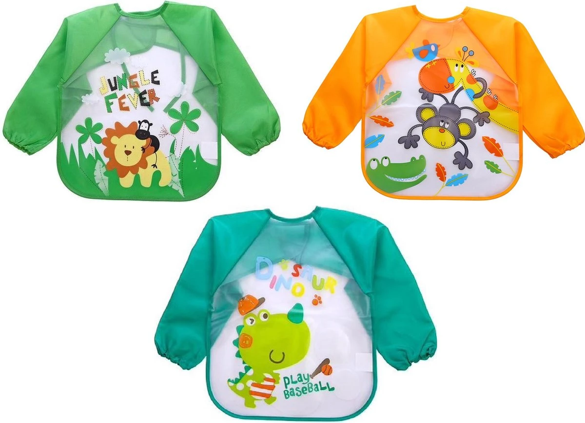 Merkloos 3 Stuks - Baby Slabbetjes Met Mouwen - Aapje Dinosaurus Leeuw Groen - Waterproof 3 Merkloos 3 Stuks - Baby Slabbetjes Met Mouwen - Aapje Dinosaurus Leeuw Groen - Waterproof