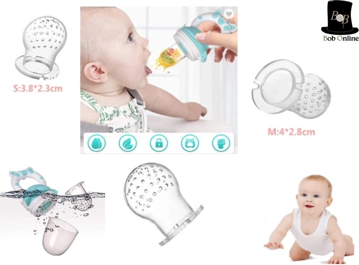 Bob Online ™ - Groen Baby Fruitspeen En Bijtring In Een X 1 + 3 Maten Spenen - Fruitzuiger - Fruit Fopspeen Voorkomt Verstikking - Babyvoeding - Siliconen Fruitspeen - Fruit Pacifier + 3 X S M L Teats – 3 X Spenen Voor Langer Gebruik - Kraam Cadeau 4 Bob Online ™ - Groen Baby Fruitspeen En Bijtring In Een X 1 + 3 Maten Spenen - Fruitzuiger - Fruit Fopspeen Voorkomt Verstikking - Babyvoeding - Siliconen Fruitspeen - Fruit Pacifier + 3 X S M L Teats – 3 X Spenen Voor Langer Gebruik - Kraam Cadeau - Afbeelding 2