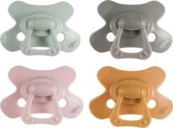 Difrax Fopspeen 6+ Maanden Dental - Lichtgroen/Lichtgrijs/Lichtroze/Okergeel - Orthodontische Speen - 4 Stuks