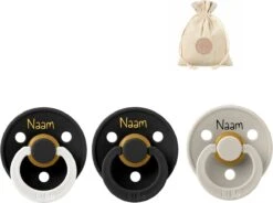 BIBS Fopspenen Met Naam | T2 | Glow Black, Black, Sand | 6-18 Maanden | Spenen | Speen | Fopspeen | BolleToet Speenzakje