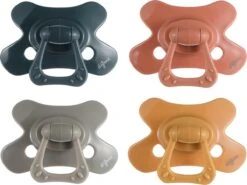 Difrax Fopspeen 18+ Maanden Dental - Donkerblauw/Grijs/Roodbruin/Geel - Orthodontische Speen - 4 Stuks