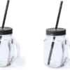 Merkloos Bellatio Design Mason Jar Drinkfles Met Rietje - 500ml - Glas - Zwart - 2 Stuks -BIBS Shop 1200x935 5