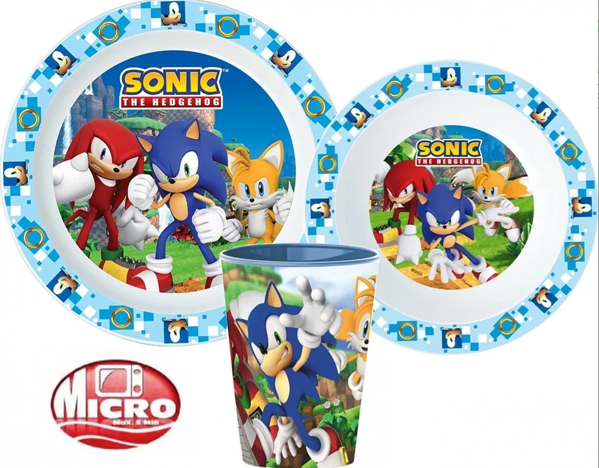 Sonic The Hedgehog 3 Delig Ontbijtset - Servies - Bord, Kom En Beker - Magnetron Bestendig 3 Sonic The Hedgehog 3 Delig Ontbijtset - Servies - Bord, Kom En Beker - Magnetron Bestendig
