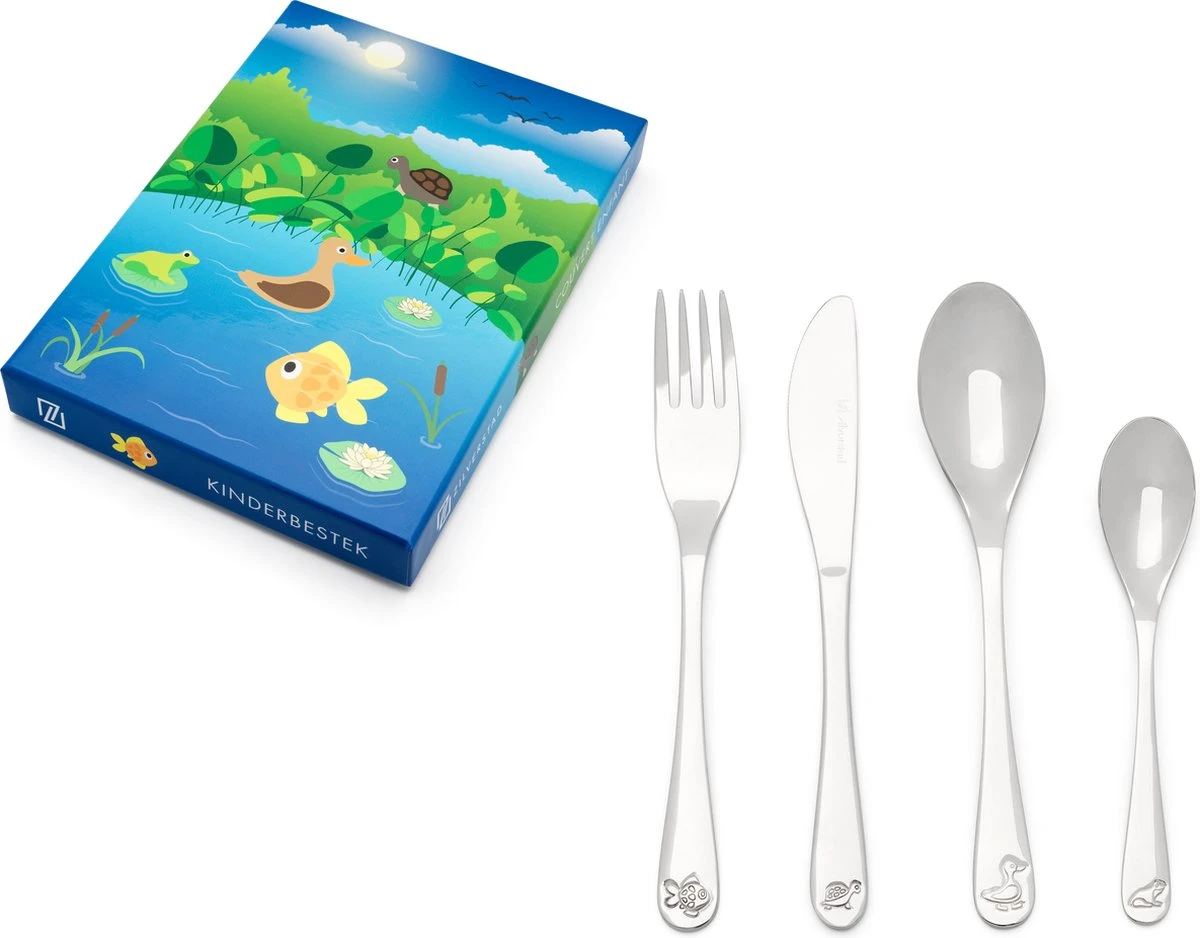 Zilverstad - Kindercouvert 4-delig Vijverdieren RVS 18/10 3 Zilverstad - Kindercouvert 4-delig Vijverdieren RVS 18/10