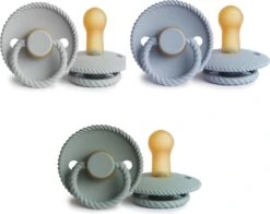 FRIGG Fopspeen Natuurrubber Rope - Kleur Sage, Powder Blue, Silver Grey - Maat 2 - Leeftijd 6 Tot 18 Maanden
