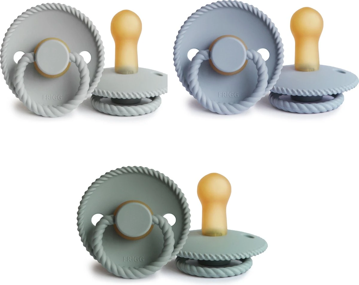 FRIGG Fopspeen Natuurrubber Rope - Kleur Sage, Powder Blue, Silver Grey - Maat 2 - Leeftijd 6 Tot 18 Maanden 3 FRIGG Fopspeen Natuurrubber Rope - Kleur Sage, Powder Blue, Silver Grey - Maat 2 - Leeftijd 6 Tot 18 Maanden
