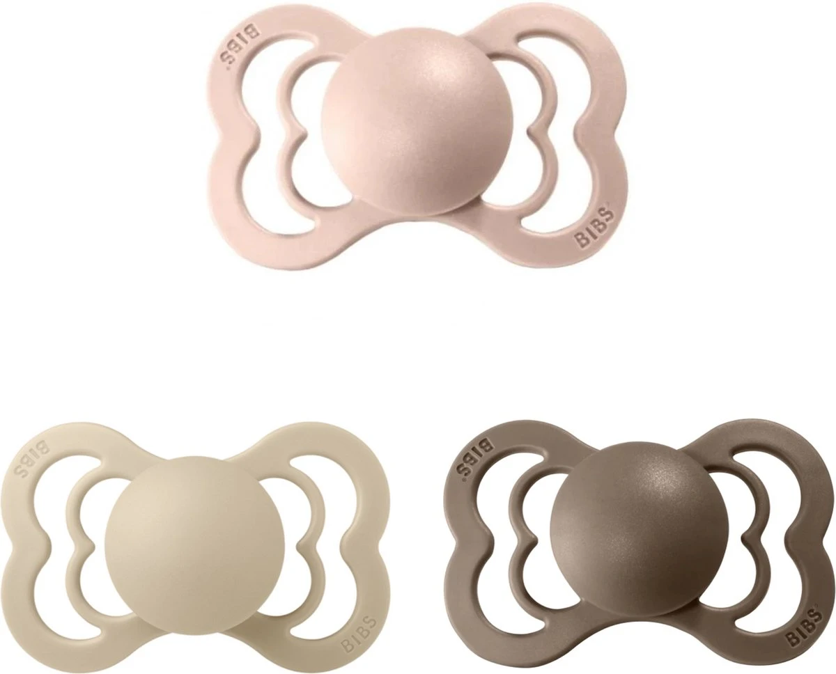 BIBS Supreme Fopspeen | Bundel Set 3 Stuks | T1 | Maat 1 | 0-6 Maanden | Silicone | Blush, Dark Oak, Vanilla 3 BIBS Supreme Fopspeen | Bundel Set 3 Stuks | T1 | Maat 1 | 0-6 Maanden | Silicone | Blush, Dark Oak, Vanilla