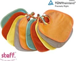 Steff - Set Van 10 Uni Slabbetjes Met Lintjes - Waterdichte EVA Laag - Eerste Leeftijd 0-6 Maand