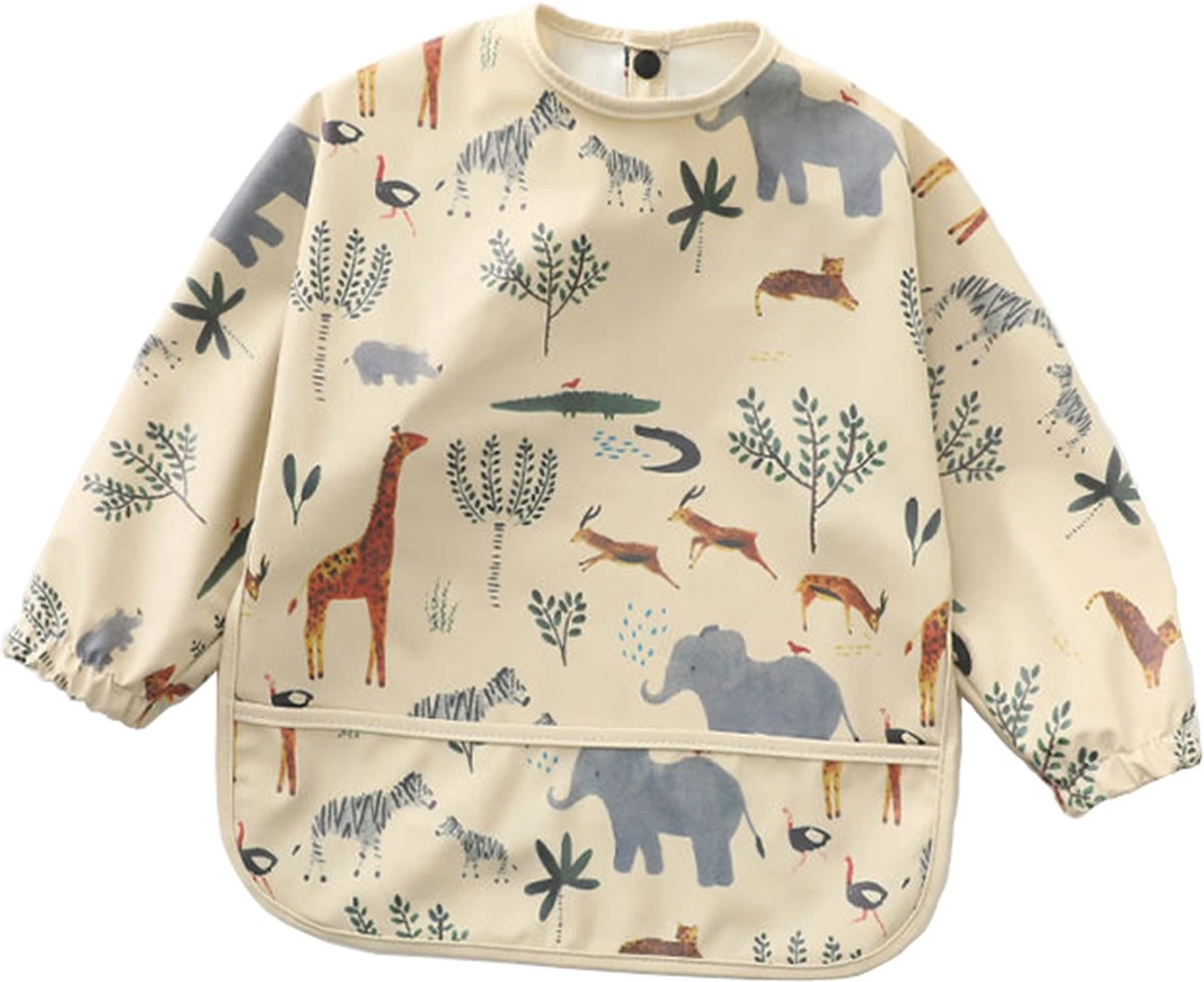 Mon Avenir - Longsleeve Slab - Waterproof - Schort Lange Mouwen - Beige - Safari Dieren 3 Mon Avenir - Longsleeve Slab - Waterproof - Schort Lange Mouwen - Beige - Safari Dieren