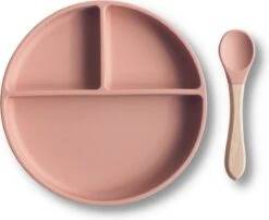 Kids Cultures | Baby Bord Met Zuignap Incl. Lepel | Kinderbord | Baby Bord | Kinderservies | Oud Roze