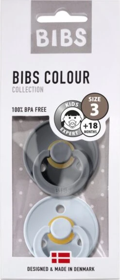 BiBS - Colour Collection - Stage 3 Fopspeen - 18+ Maanden - 2 Stuks - Iron / Baby Blue -BIBS Shop 514x1200