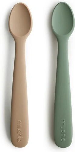 Siliconen Babylepel - Mushie - BPA Vrij - Set 2 - Tijm & Naturel Beige