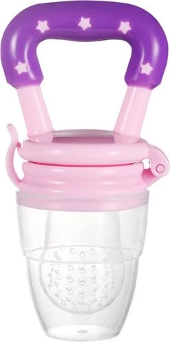 2x Fruitspeen Kinderbestek - Speen Babyvoeding Roze/Paars -BIBS Shop 597x1200 1