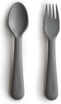 Mushie - Kinderservies Vork & Lepel - Bestek - Smoke