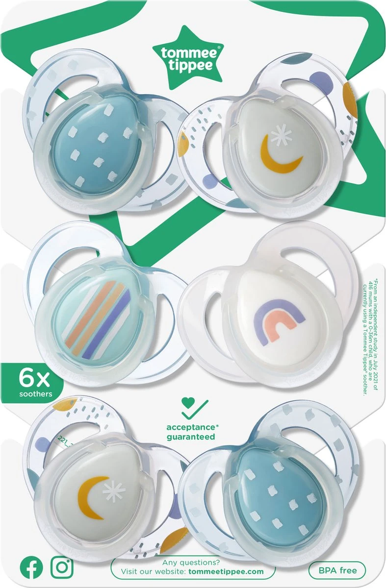 Tommee Tippee Night Time Soothers, Symmetrical Orthodontic Design, BPA-Free Silicone Baglet, 6-18m, Pack Of 6 10 Tommee Tippee Night Time Soothers, Symmetrical Orthodontic Design, BPA-Free Silicone Baglet, 6-18m, Pack Of 6 - Afbeelding 8