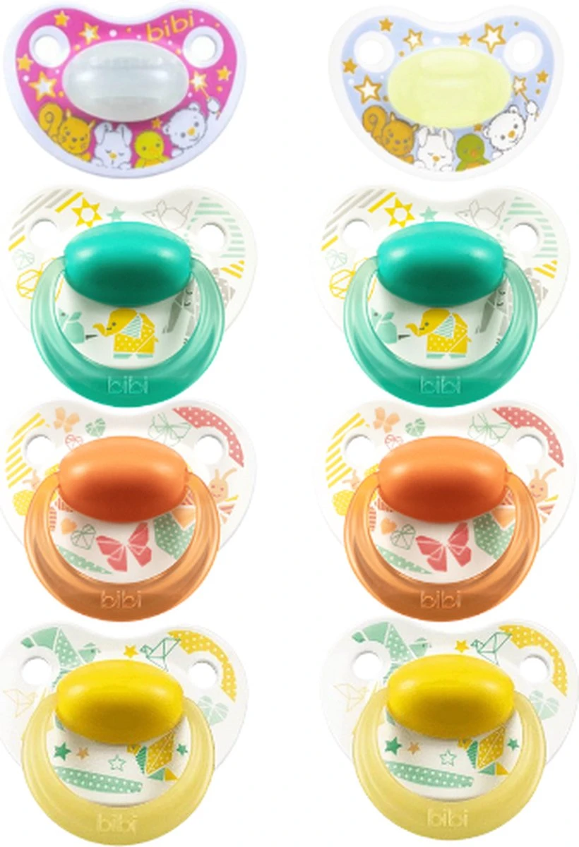 Bibi Happiness Favourites + Glow In The Dark Fopspeen 16 Maanden 8 Pack 3 Bibi Happiness Favourites + Glow In The Dark Fopspeen 16 Maanden 8 Pack