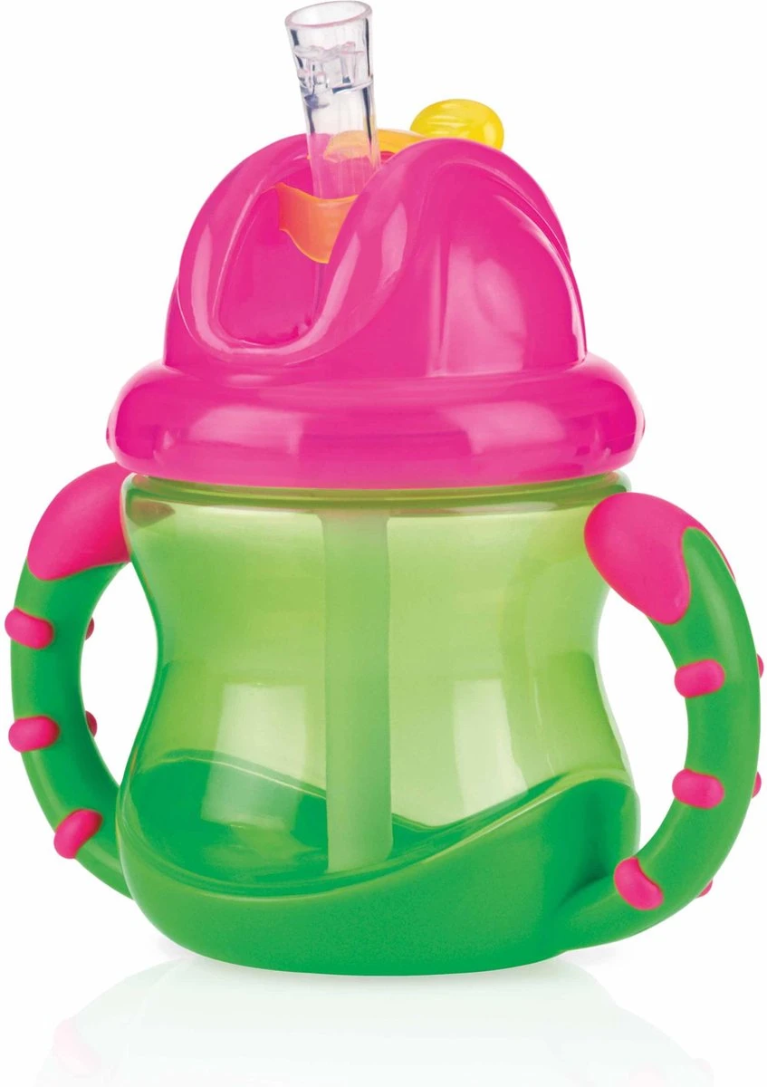 Nûby - Flip-It™ Antilekbeker Met Handvatten - Groen & Roze - 240ml - 12m+ 3 Nûby - Flip-It™ Antilekbeker Met Handvatten - Groen & Roze - 240ml - 12m+