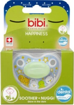 Bibi Happiness Dental Fopspeen 16 Maanden Glow In The Dark - Roze + Blauw -BIBS Shop 849x1200