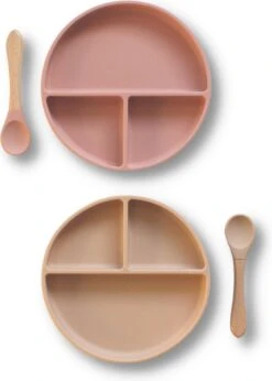Kids Cultures | Baby Bord Met Zuignap Incl. Lepel | Kinderbord | Baby Bord | Kinderservies | Duo Oud Roze + Beige