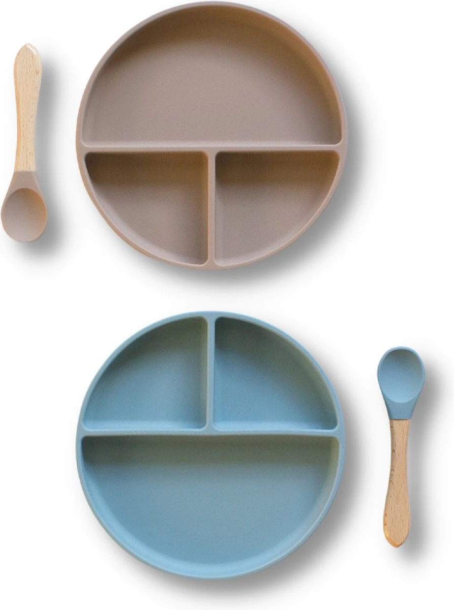Kids Cultures | Baby Bord Met Zuignap Incl. Lepel | Kinderbord | Baby Bord | Kinderservies | Duo Taupe En Blauw 3 Kids Cultures | Baby Bord Met Zuignap Incl. Lepel | Kinderbord | Baby Bord | Kinderservies | Duo Taupe En Blauw