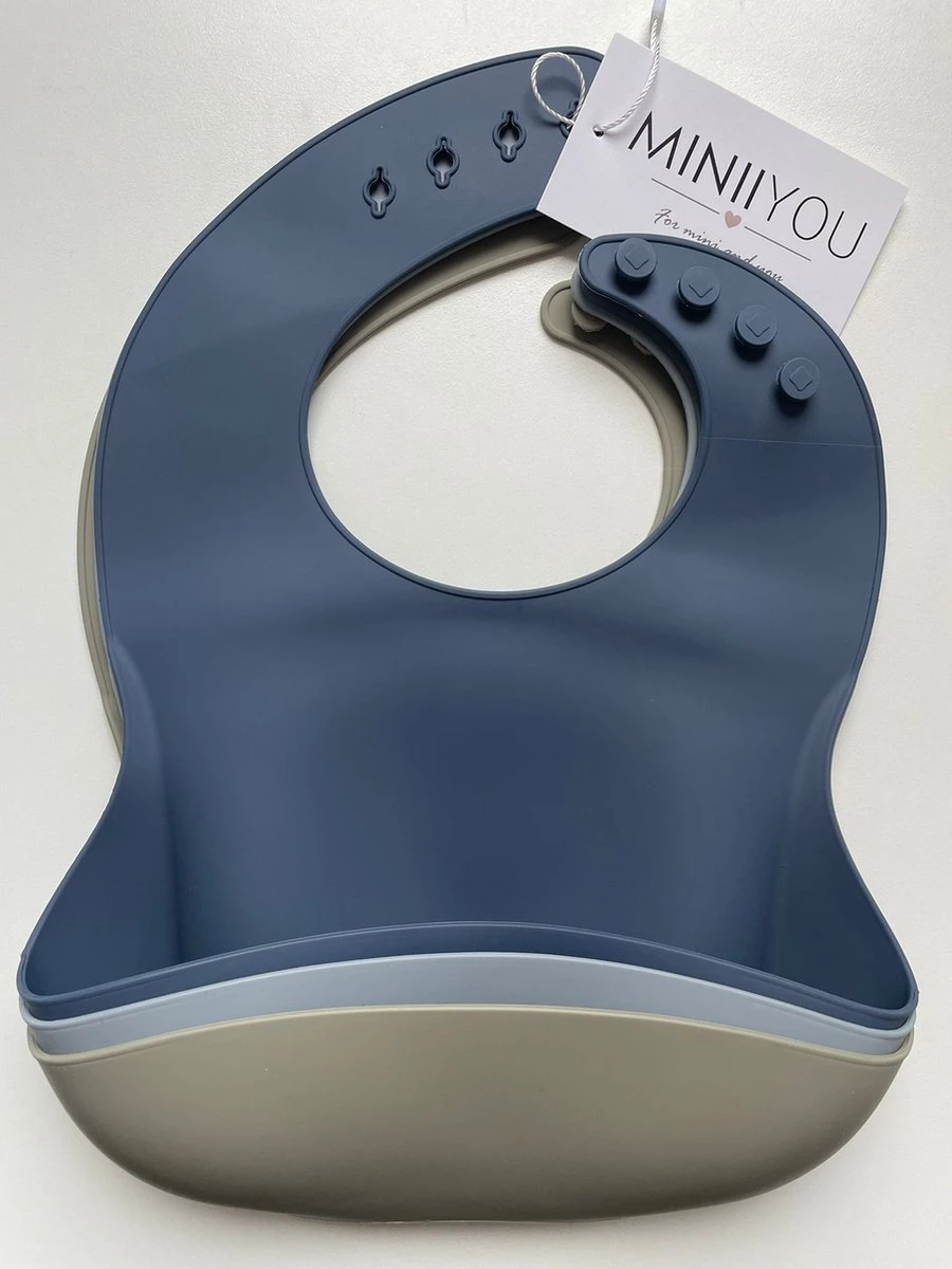 3 Stuks - Siliconen Slabbetjes Met Opvangbak - Blauw Groen 4 3 Stuks - Siliconen Slabbetjes Met Opvangbak - Blauw Groen - Afbeelding 2