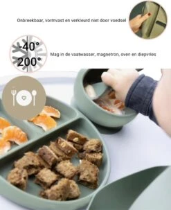 Baby-V® 4 Delig Siliconen Kinderservies Set Met Zuignap - Kinderbord Met Vakjes - Vaatwasserbestendig - Siliconen Servies Baby Met Zuignap - Kinderserviesset - Groen -BIBS Shop 977x1200 1