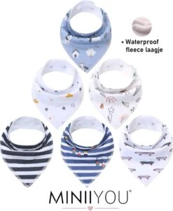 6 Stuks - Bandana Kwijl Slabbetjes - Strepen Skateboard - Waterproof – Fleece